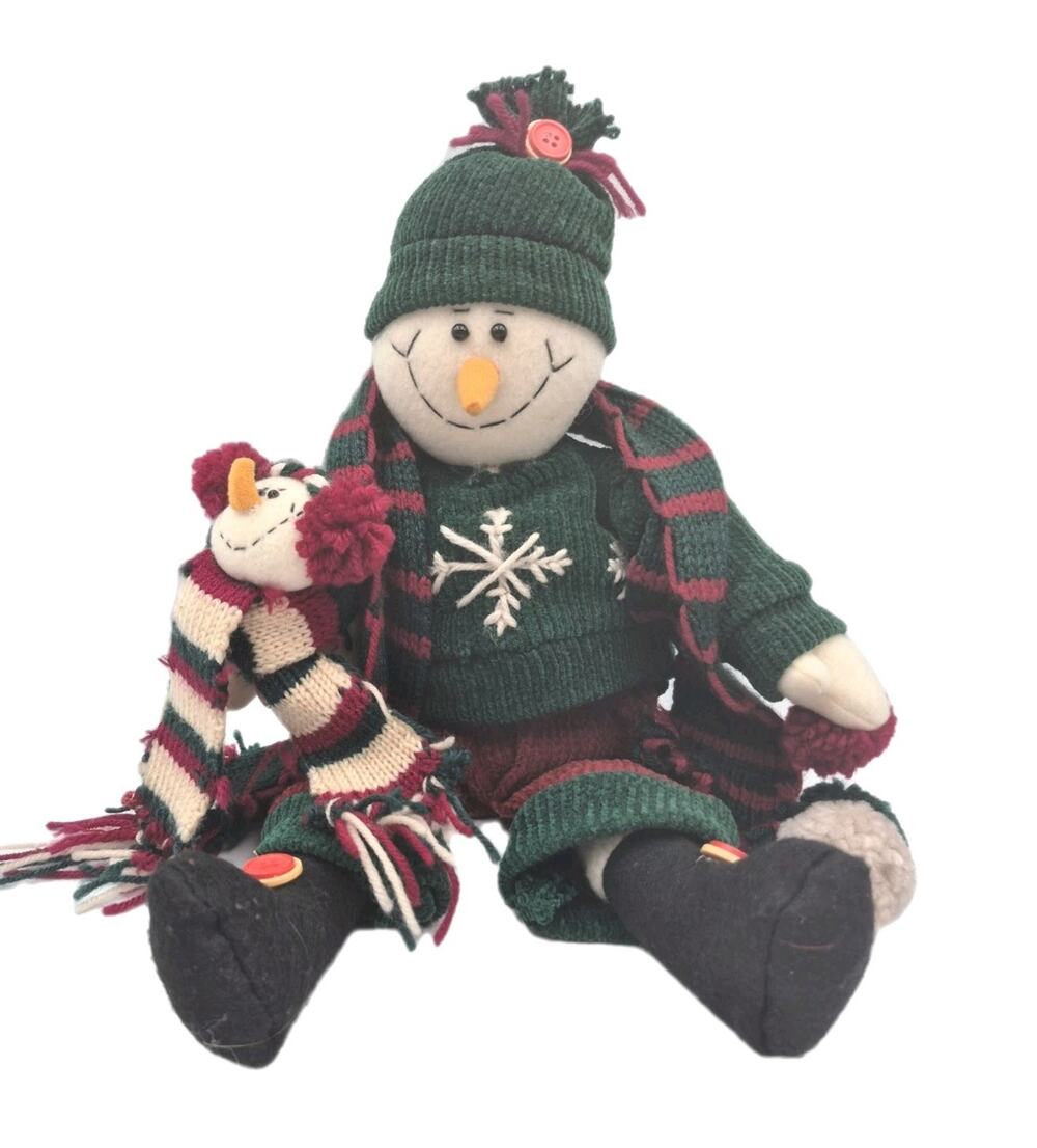Vintage Snowman Snowbaby Decor Green Red Weighted Plush 16"